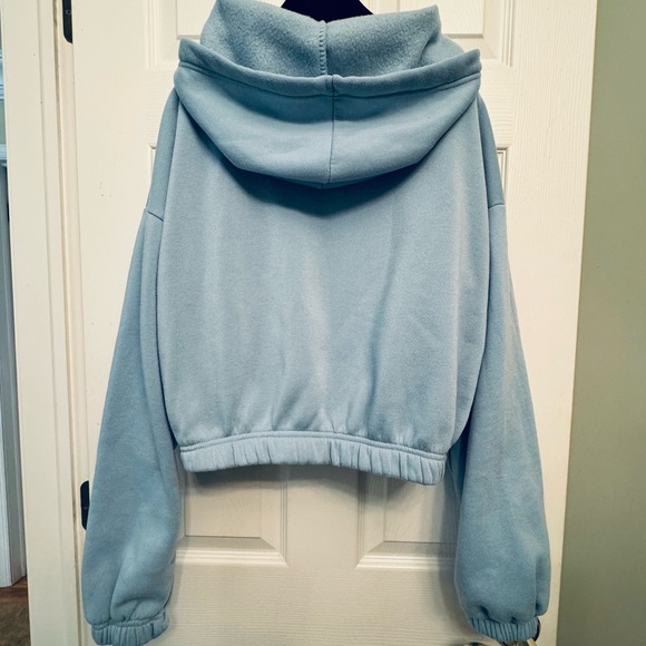 Stella🩶Viva Blue Cropped Hoodie Sweatshirt Zip Up CF Elastic Detail Sz: L - Picture 2 of 6